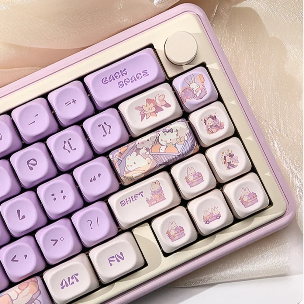 

MOA Keycaps PBT 131 Keys Purple Rita Rabbit Cute for MX Switch 60/84/90/104/108 Layout Mechanical Keyboards