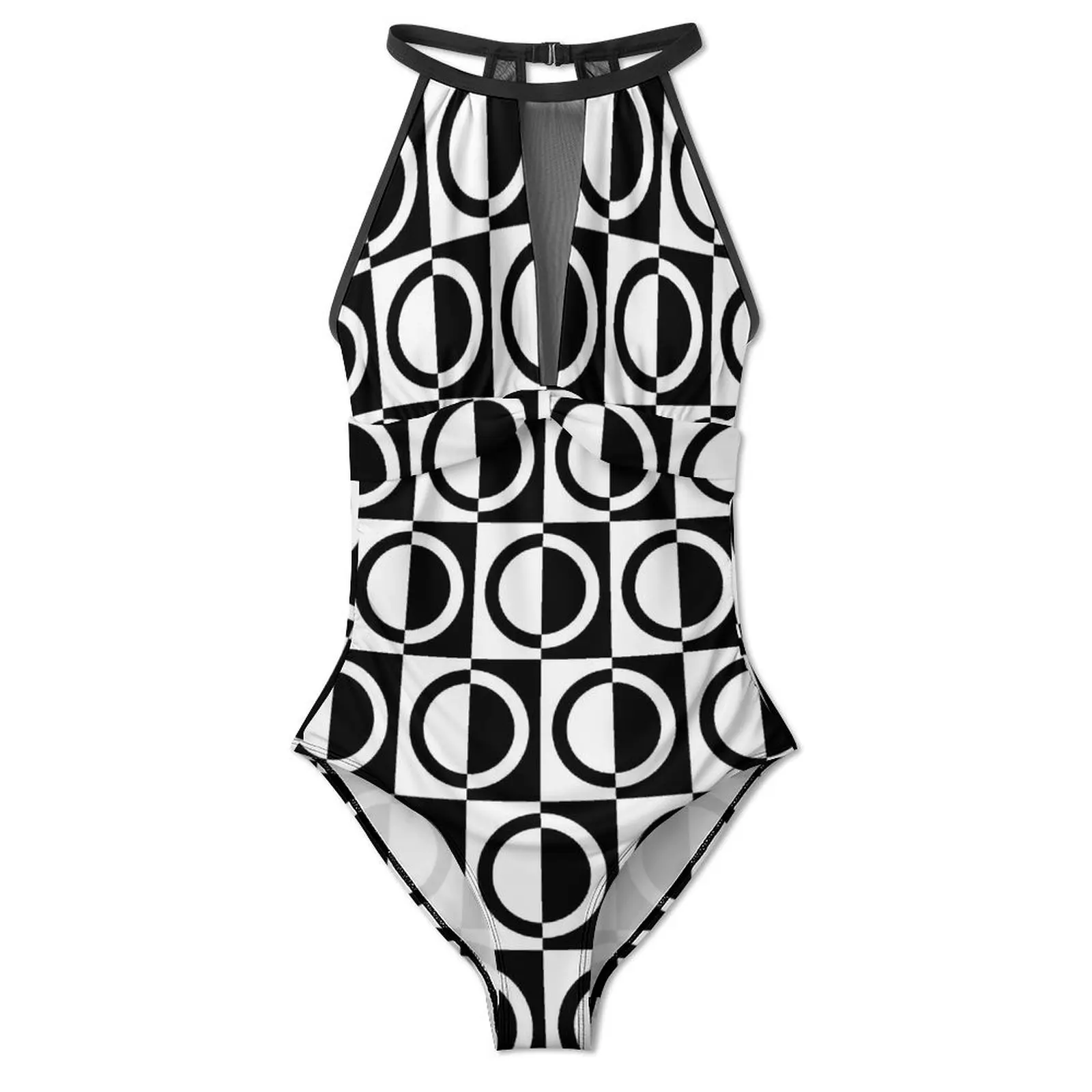 Geo Print Swimsuit Black White Circles Push Up Swimwear One-Piece Sport Bathing Suit Swimsuits Sexy Custom Beach Wear Large Size