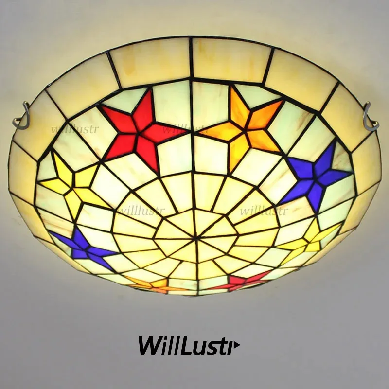 

Handmade Tiffany Glass Ceiling Lamp Pastoral Light Hotel Cafe Bar Kids Bedroom Nursery Kindergarten Mediterranean Style Lighting