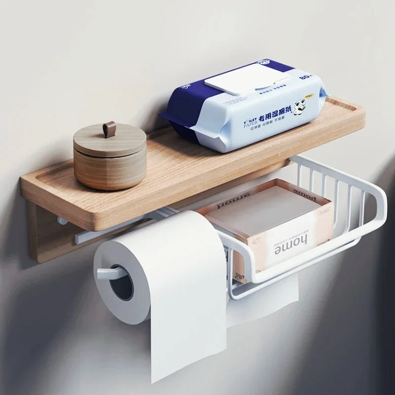 

Wall Mounted Toilet Tissue Roll Holder with Shelf, Bathroom and Kitchen Organizer, Bedroom Tissue Rack, Easy Install with Screws