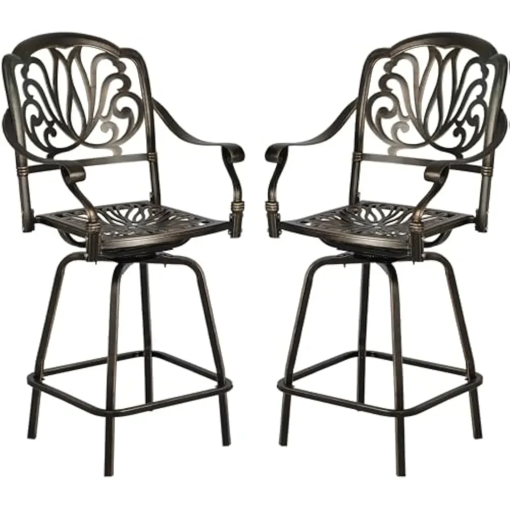 

Outdoor Cast Aluminum Swivel Bar Stools Set of 2, Patio Height Bartools Chairs, 2 Piece Patio High Dining Bistro Chairs
