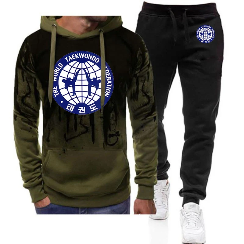 

2026 WTF World Taekwondo Federation Spring Autumn Men's New Casual Gradient Color Set Hoodie Sportwear+Sweatpant Harajuku Suit