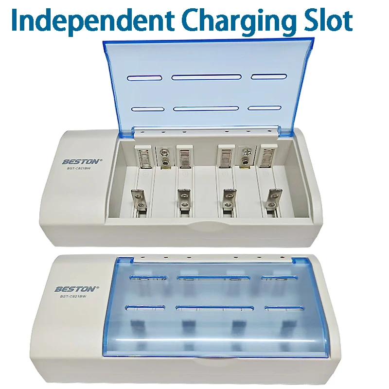

Portable Universal 6 Slots Independent Slot Battery Charger for 1.2V Ni-MH AA/AAA/C/D Size 9V Rechargeable Batteries EU/US Plug