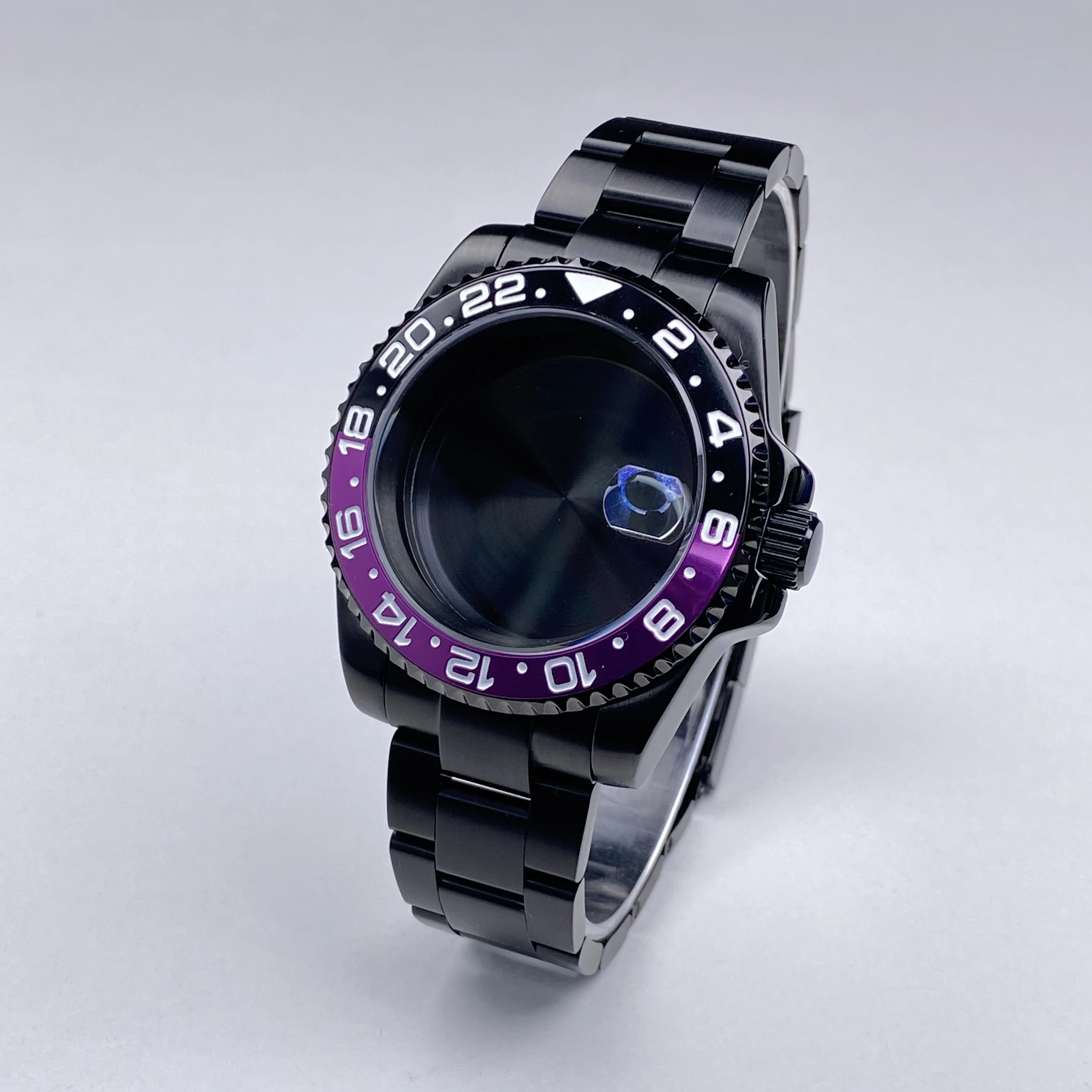 حافظة ساعة سوداء NH35 40 ملم مع كريستال الياقوت 120 نقرة متوافقة مع حركات NH34/NH35/NH36 قرص 28.5 ملم مقاوم للماء