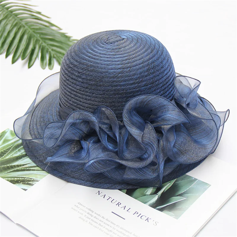 Women\'s Summer Wedding Formal Organza Wide Brim Hat Church Kentucky Derby Fascinator Bridal Tea Party Hat