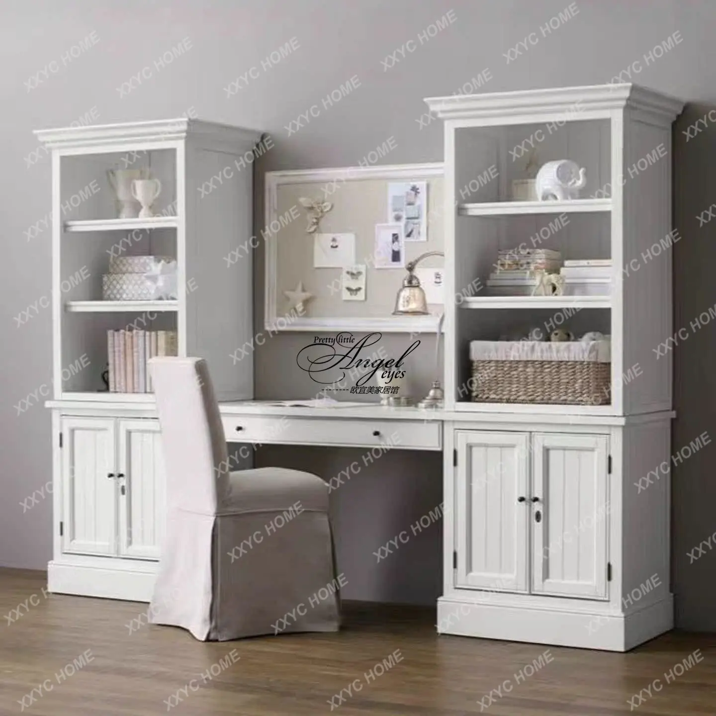 Retro solid wood desk bookcase integrated combination study table rural home wall bookshelf desk cabinet