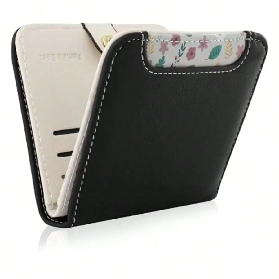 

Mini Bifold Leather Wallet for Women, RFID Blocking Card Holder with ID Window & Zipper Coin Pocket, Classic Black