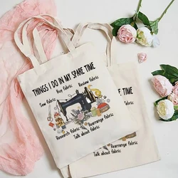 Sewing Machine Pattern Print Canvas Tote Bags Large Capacity Portability Handbag Sewing Enthusiasts Handbags The Best Gifts