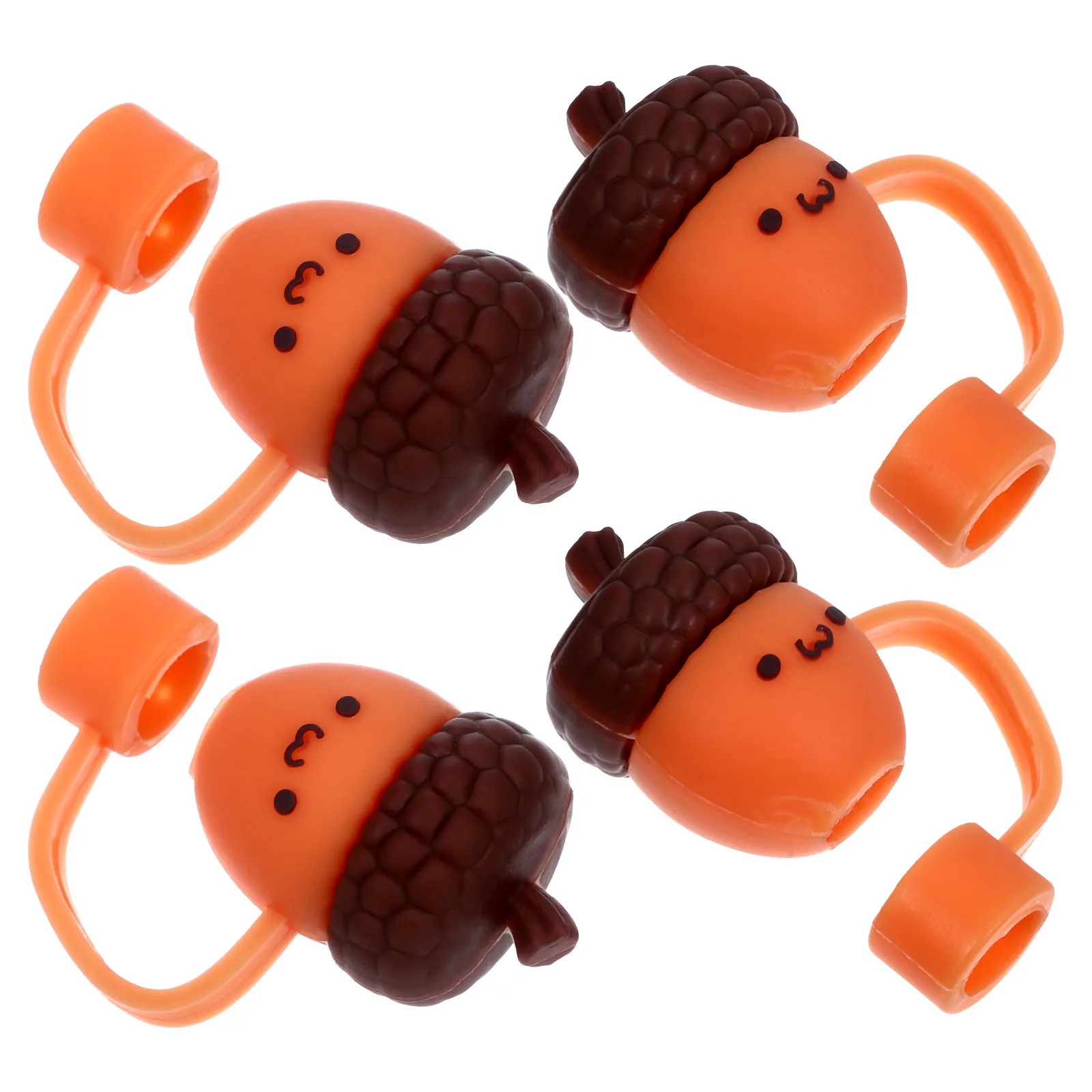 

4pcs Straw Covers Cute Acorn Toppers Reusable Silicone Tips Decorative Dustproof Caps for Straws Banquet Party Gifts