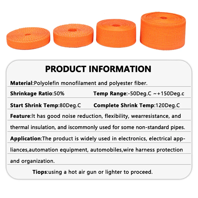 Orange PET Braided Cable Heat Shrink Sleeve Insulation Flam Retardant Shrinkable Wrap Sheath Wire Protection Cable Organizer DIY