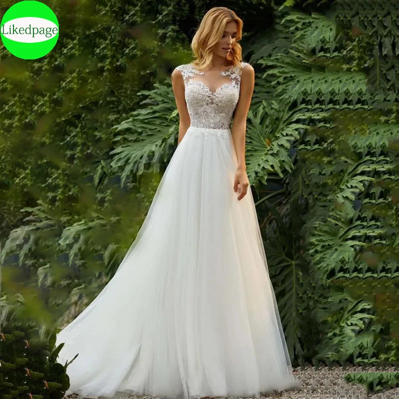 

Beach Sleeveless Wedding Dresses For Women2024 Sheer Tulle Bride Gowns Sweep Train Vestidos De Novia Elegant Appliques A-Line