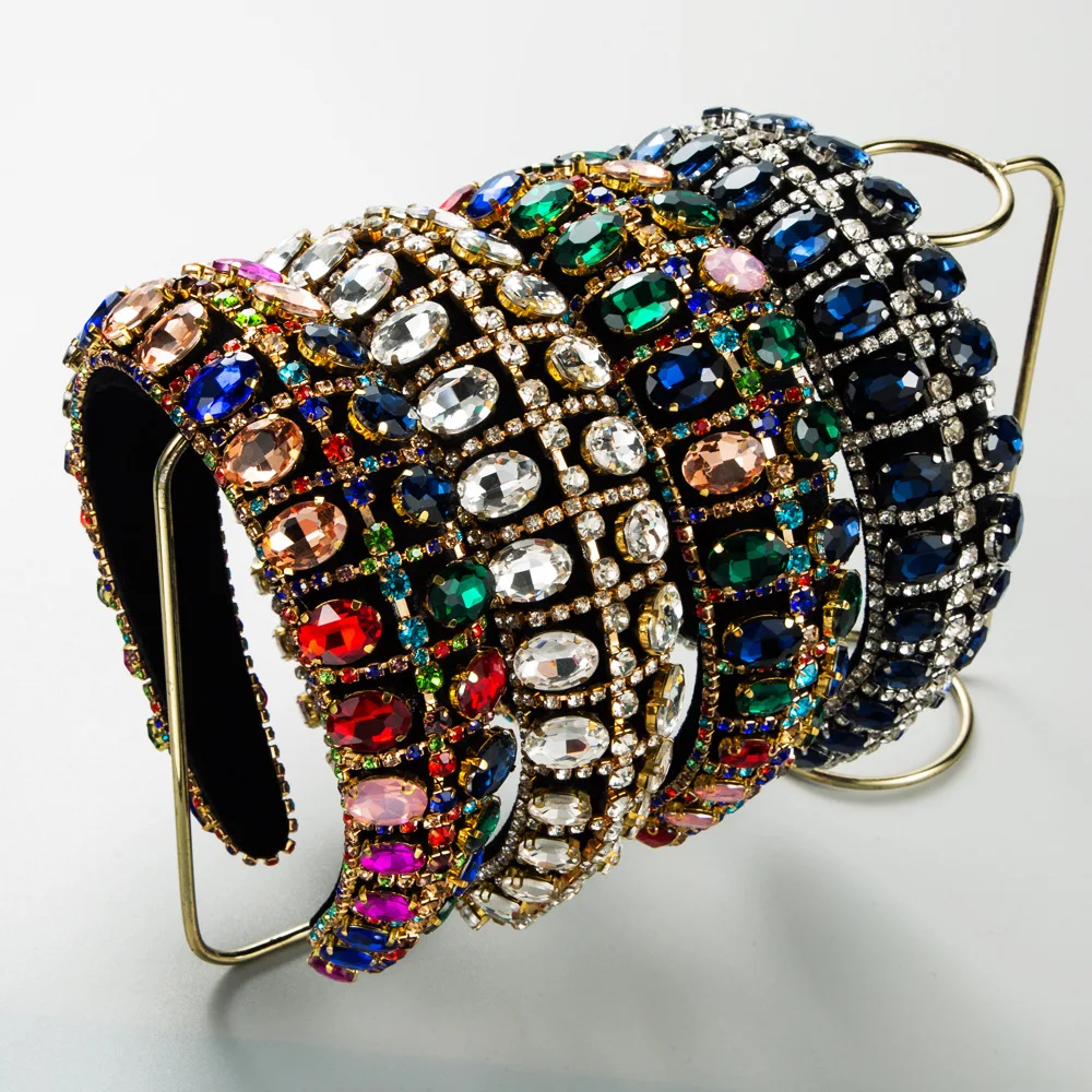 

European and American New Baroque Checkered Full Diamond Sponge Retro Headband Elegant High Skull Top Hair Accessory