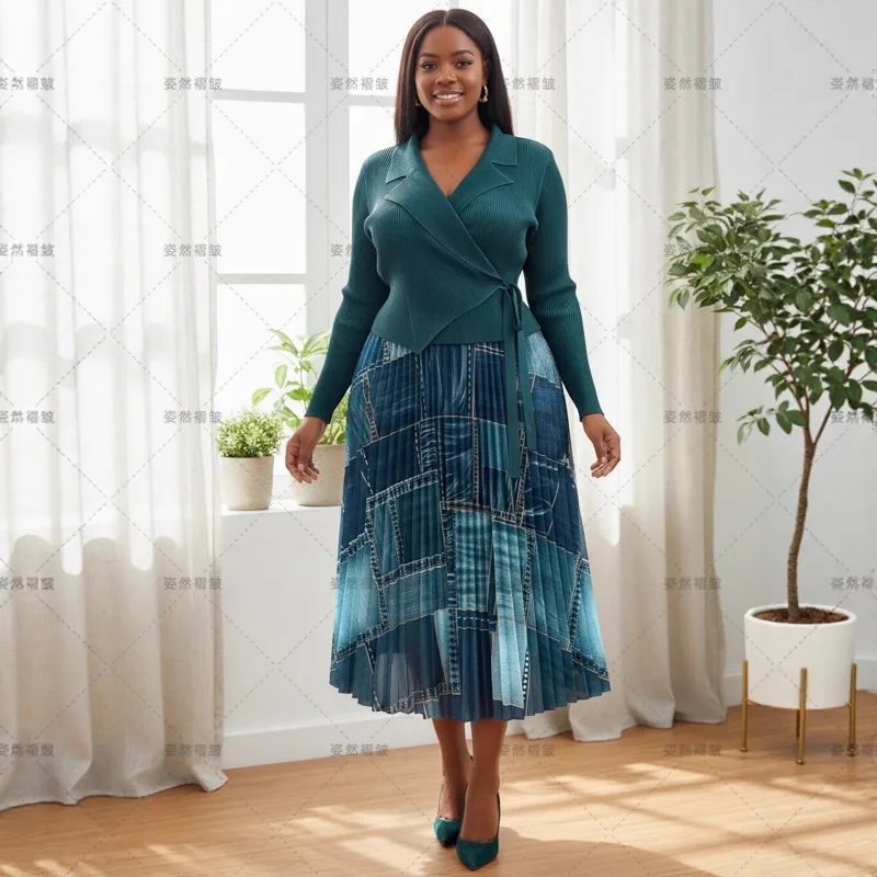 Miyake vestidos plissados 2025 plus size feminino outono novo vestido plissado prensado cintura plissado vestido longo luz luxo sentimento sênior