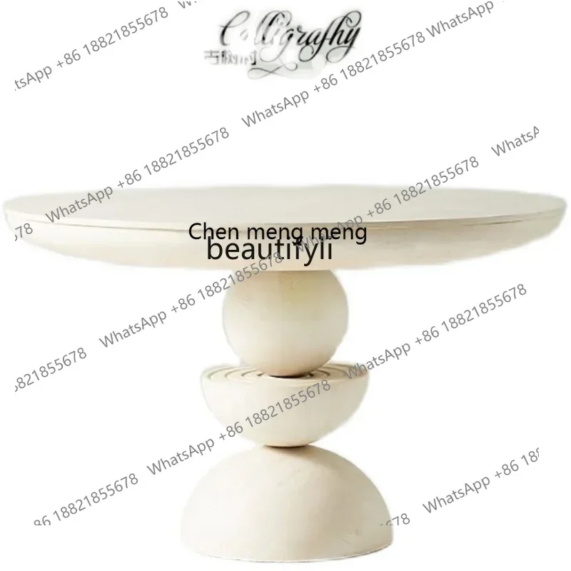 

American country log retro round table French solid wood simple dining table Nordic light luxury modern table