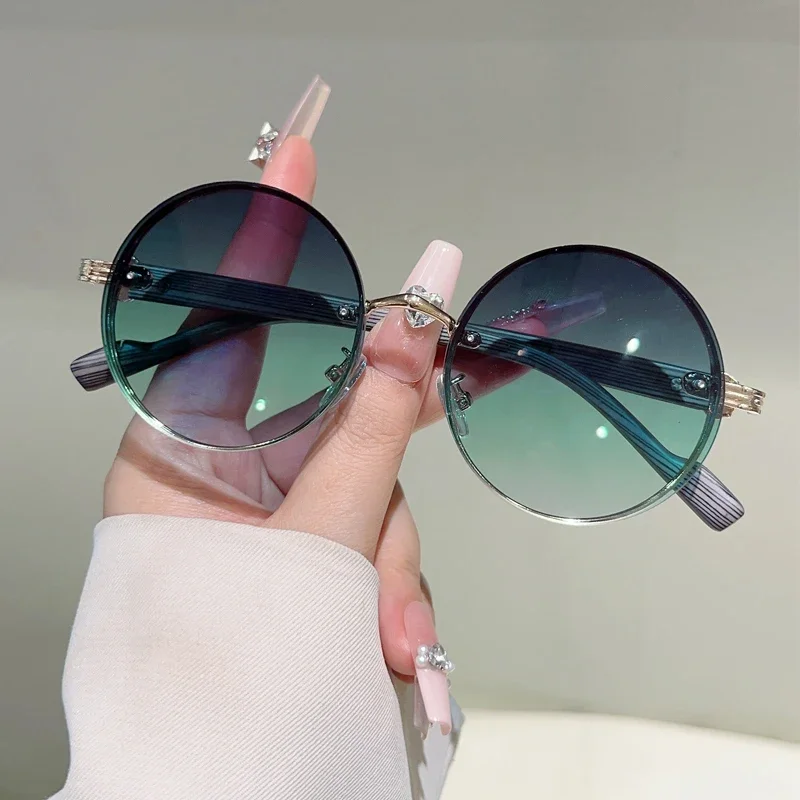 New Vintage Round Sunglasses Men New Fashion Gradient Multi-color Sun Glasses Women Trendy Luxury Brand Design Casual Shades