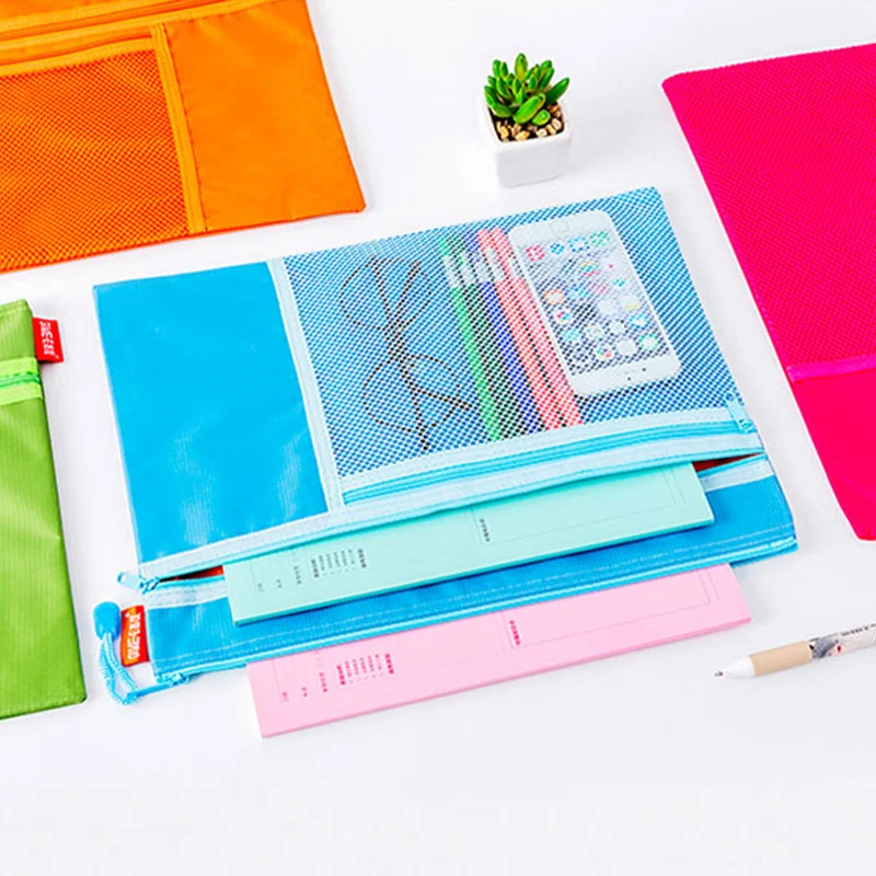 Waterproof 3 Layers Canvas Zipper A4 File Folder Bag Document Paper Organizer Storage Protective Bag Stationery