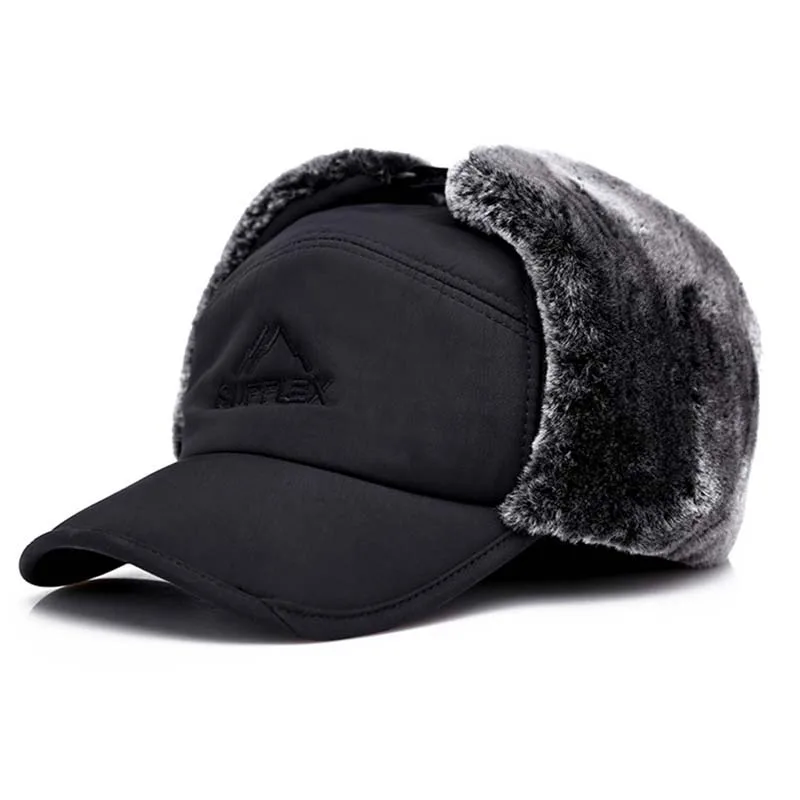 Winter Fur Warm Windproof Hat Men Women Lei Feng Cap Bomber Faux Fur Ear Flap Cap Black Ski Trooper Trapper Cold Anti-snow Cap