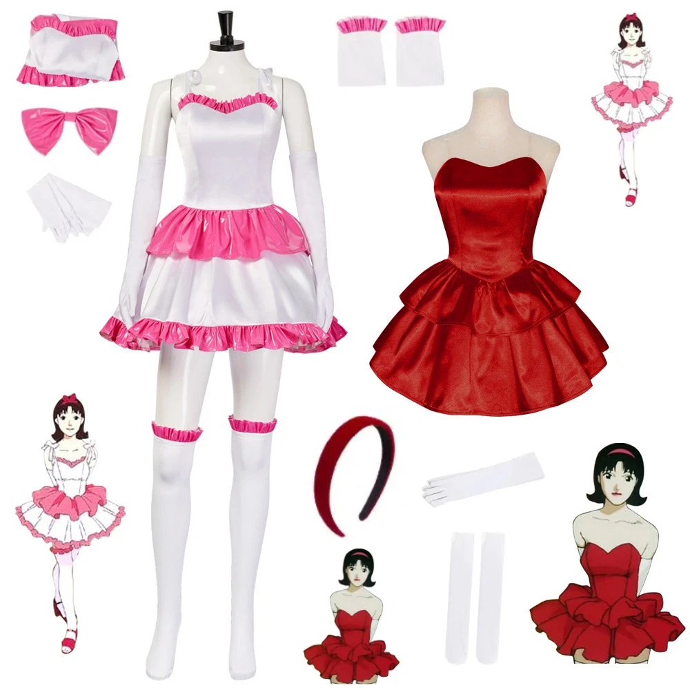 

Horror Japanese Anime Movie Perfect Blue Room Miki Red Dress, White Stockings and Red Hair Frame Halloween 2D Cosplay Costume