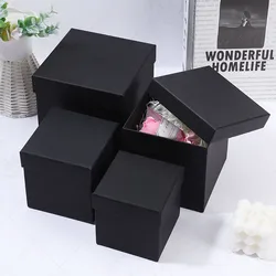 2pcs Black Cardboard Box With Lid Hard Paper Gift Packaging Boxes Birthday Party Supplies