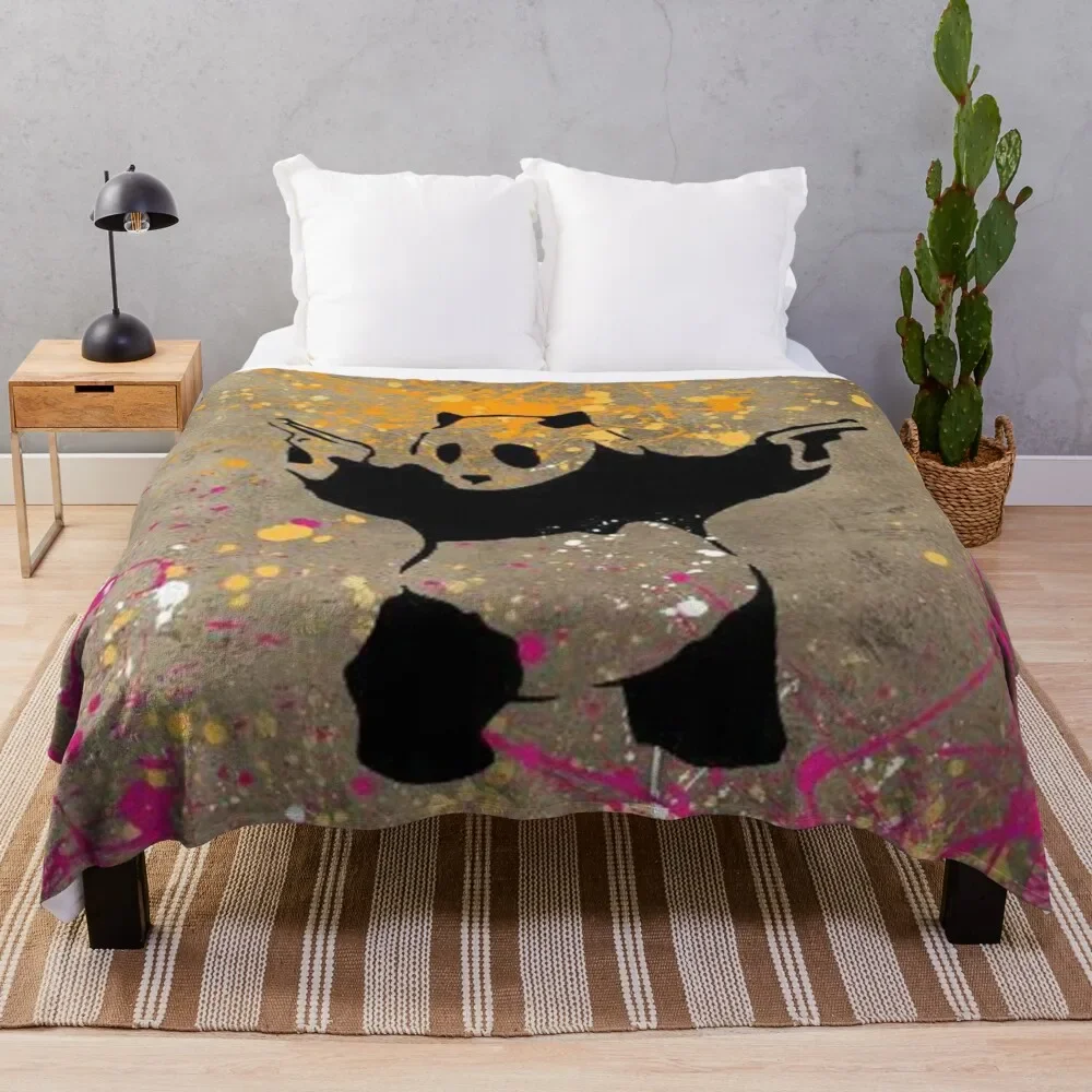 

Panda with Guns by Banksy Throw Blanket Fade Resistant Durable Throw Blanket