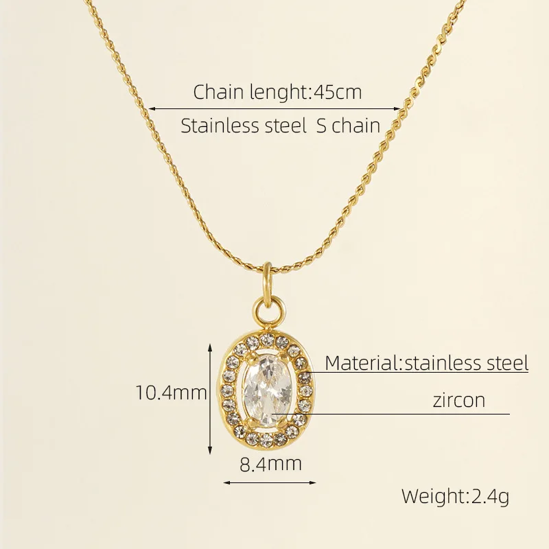 Custom Zircon Necklace Gold Plated Oval Pendant Stainless Steel Chain Sparkling Jewelry Christmas Birthday Daily Wear Valentine