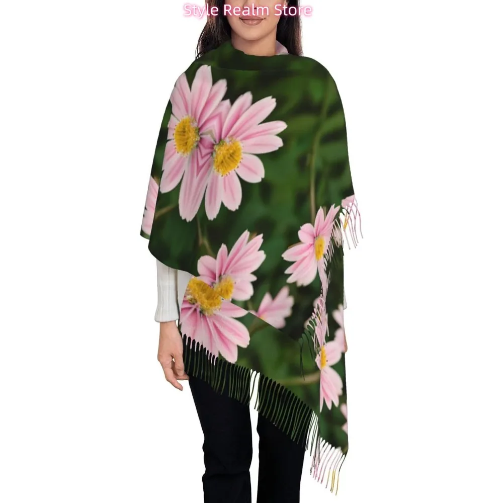 

Шарф из полиэстера с розовым, белым, золотым цветочным принтом, дышащий модный аксессуар для путешествий и повседневной носки