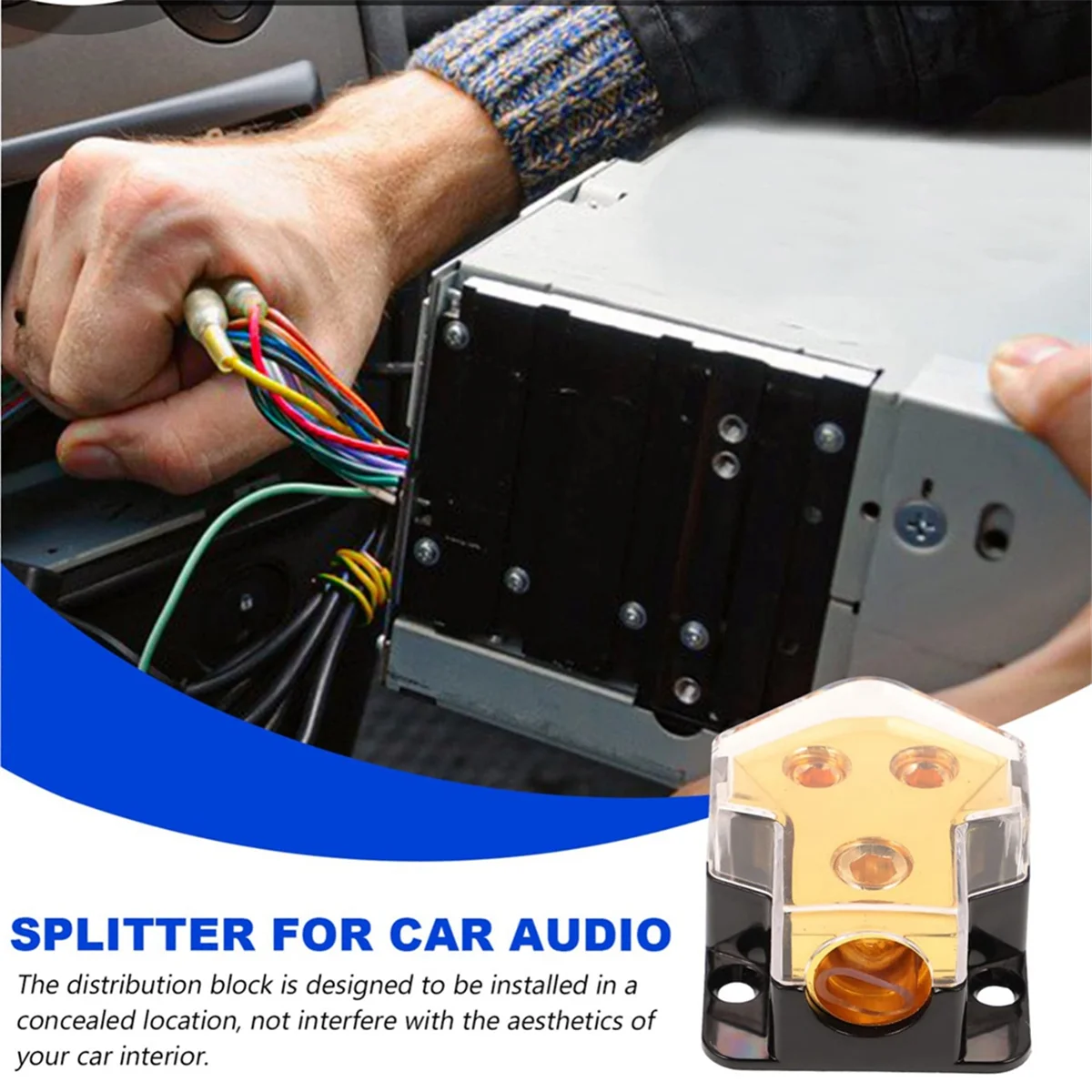 

T61c_Power Distribution Block Car Audio Amp Splitter 2 Way 0/2/4 Gauge in 4/6/8 Gauge Out Ground Distribution Block 3PCS