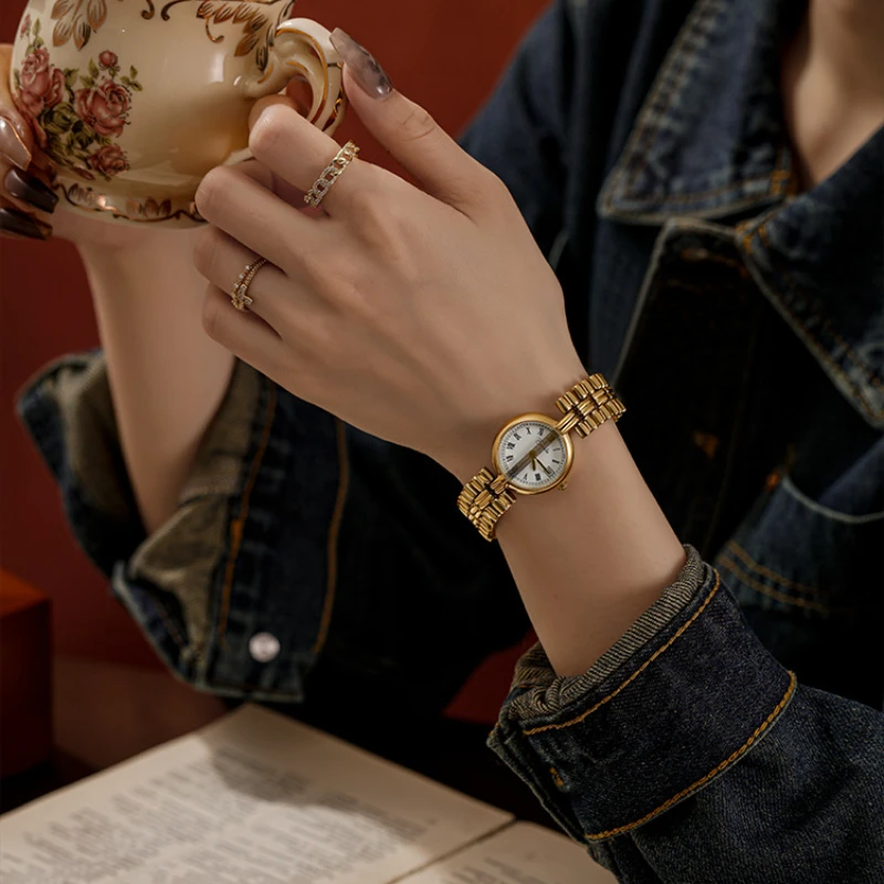 Vintage small gold watch round dial bracelet quartz watch stainless steel elegant woman watch for women gift Relogio Feminino