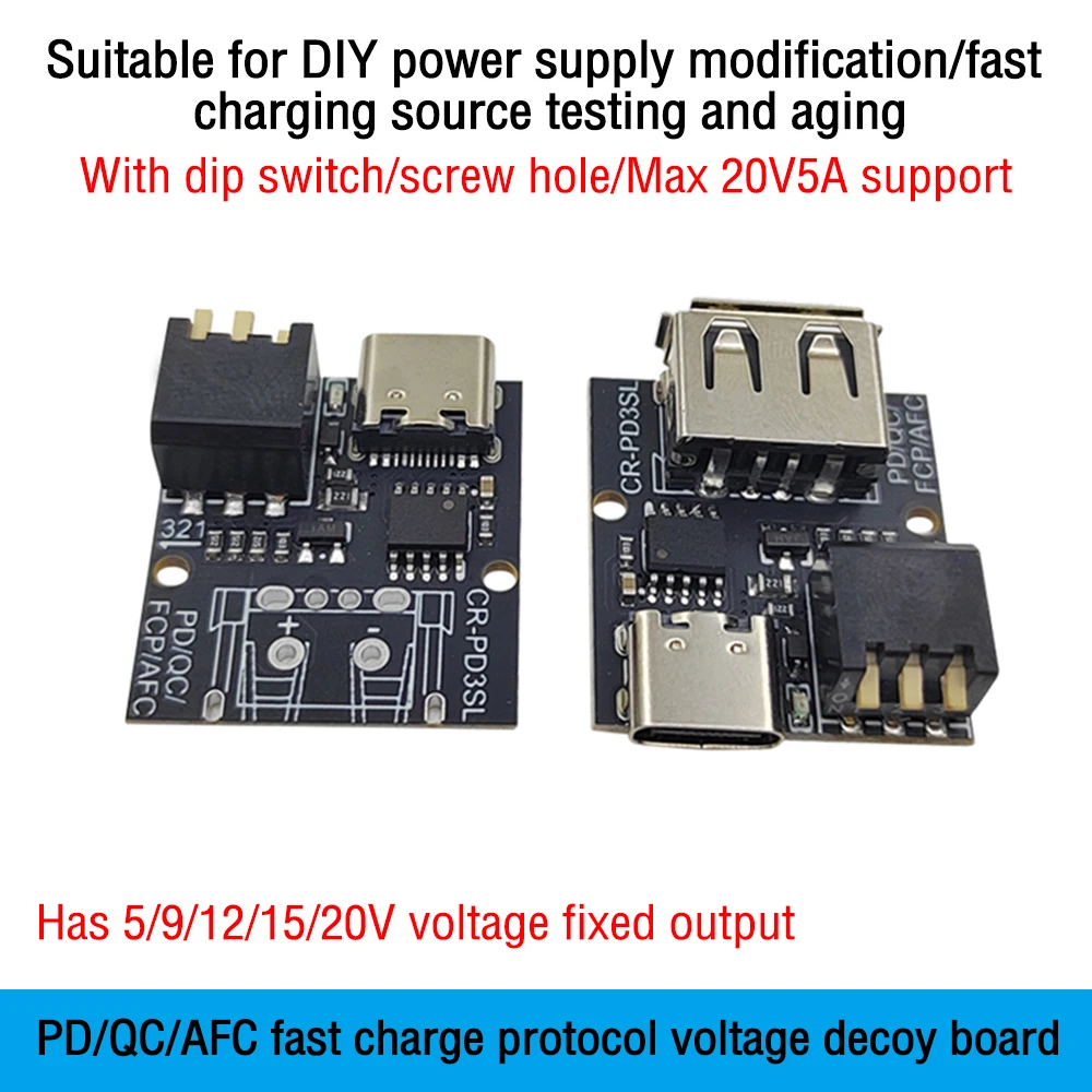PD/QC/AFC/FCP Fast Charge Decoy Trigger Board PD/QC Decoy Board USB Type-C a 5V 9V 12V 15V 20V uscita a tensione fissa