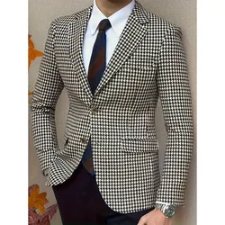 Business Style Men's Plaid Pattern Design Single Breasted Linen Blazer Jacket, Lapel Collar Regular Fit Leisure Party Dress Coat