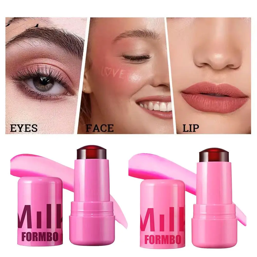 4 Farben 3-in-1 Milk Jelly Blush Stick Feuchtigkeitsspendendes Rouge Erhellen Sie die matte Gesichtskontur Rouge Feuchtigkeitsspendendes Flash-Lippentönungs-Make-up