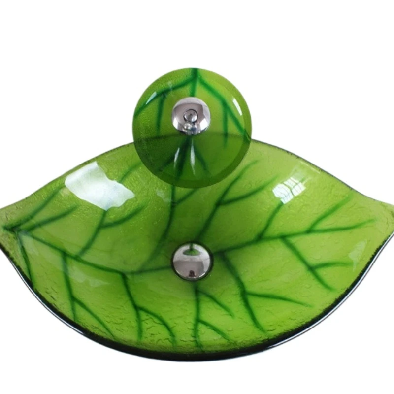 

Green Leaf shape Europe style chinese washbasin hand made glass sinks