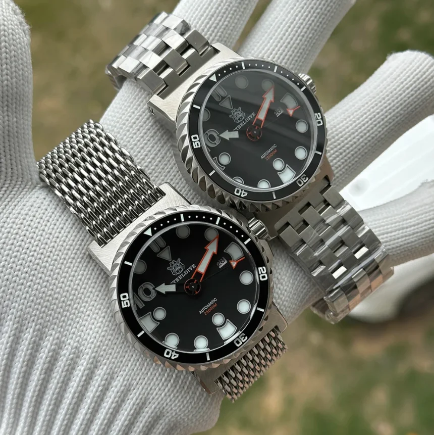 STEELDIVE 남자 딥 다이브 시계 46.5mm 군용 자동 기계식 손목 시계 25000Bar 방수 빛나는 세라믹 베젤 NH35