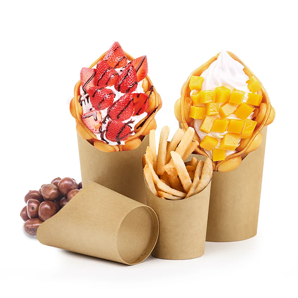 

50 Pcs French Fries Packing Bucket Take-out Paper Cones Snack Storage Holder Kraft Snacks