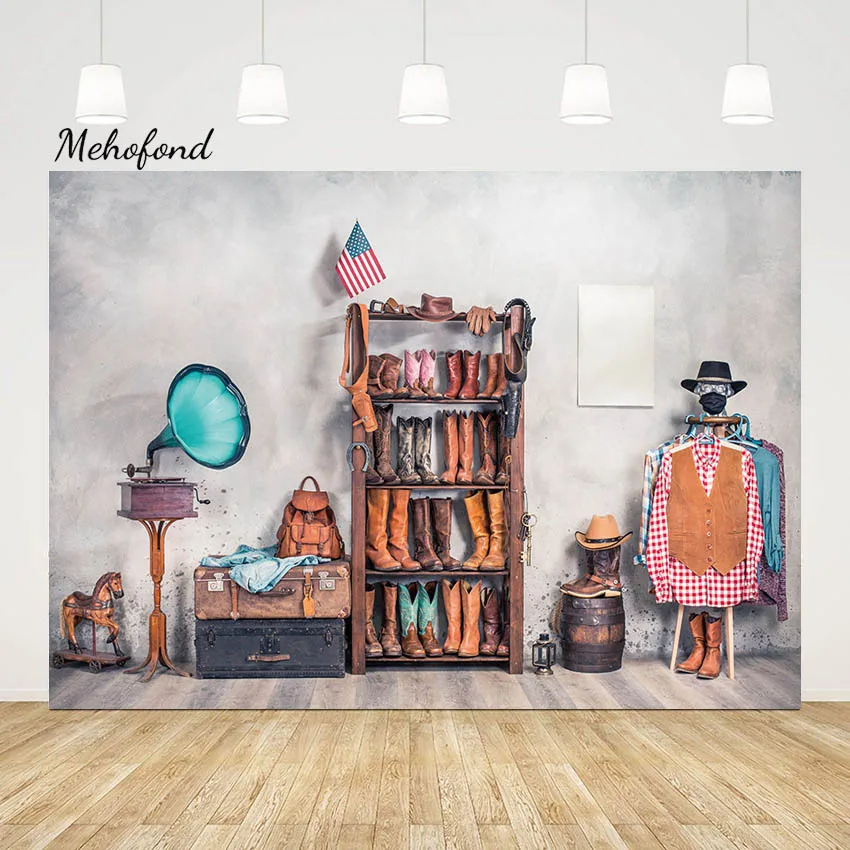 

Mehofond Photography Backdrop West Cowboy Kids Birthday Party Western Horse Luggage Decor for Photo Background Studio Props