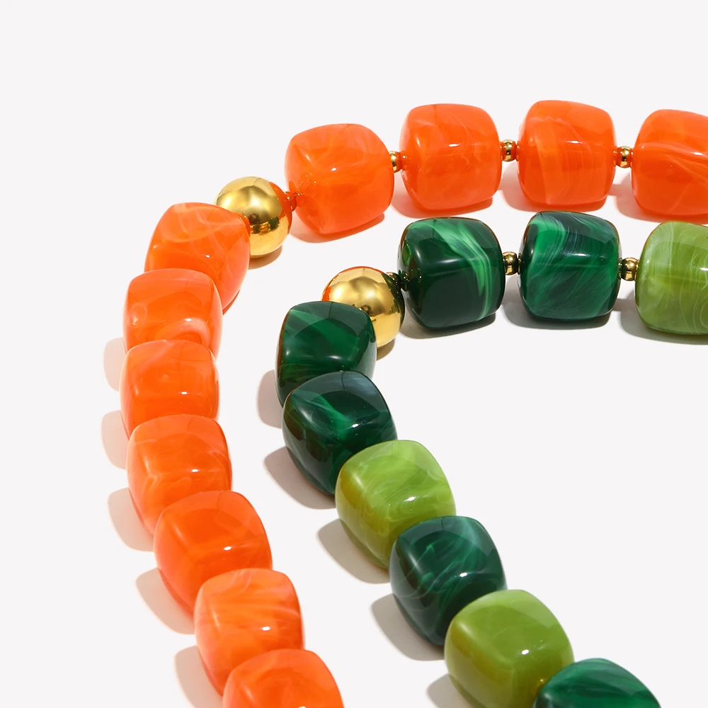 E.B.belle-collar de cuentas cuadradas acrílicas Vintage, chapado en oro, adecuado para damas, cuentas verdes y rojas, joyería sin deslustre