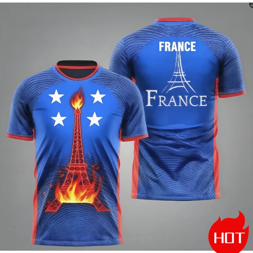 Men's T-Shirt France jersey Graphic Outdoor t shirt for man Men's Short Sleeve Tops Quick-Drying French football jersey T-Shirts