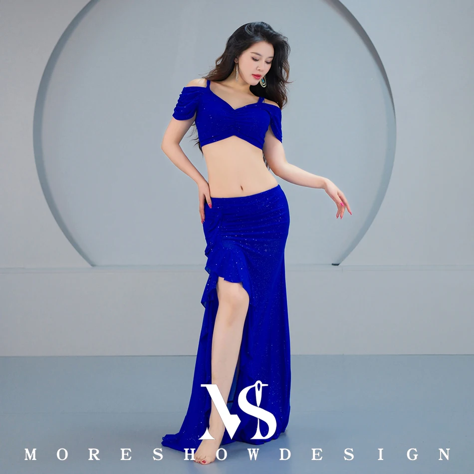 

Belly Dance Performance Suits for Women Top + Skirt Double Slit Skirt Dance Costume Stage Performance Outfit Practice Clothes