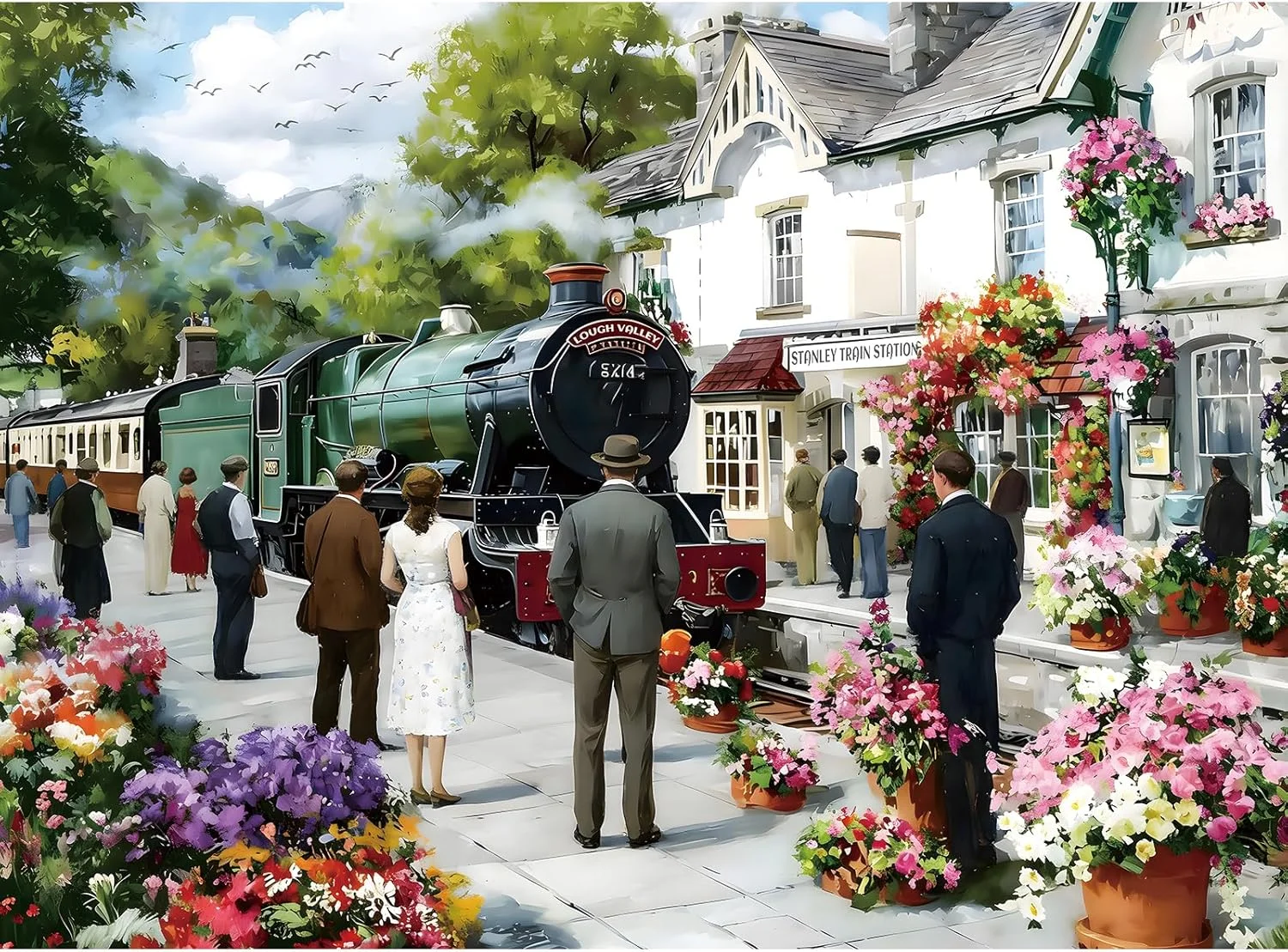 

Vintage Floral Steam Train Station 120 300 500 1000 Piece Wooden Jigsaw Puzzle for Living Room Decor Parent Child Handcraft Toy