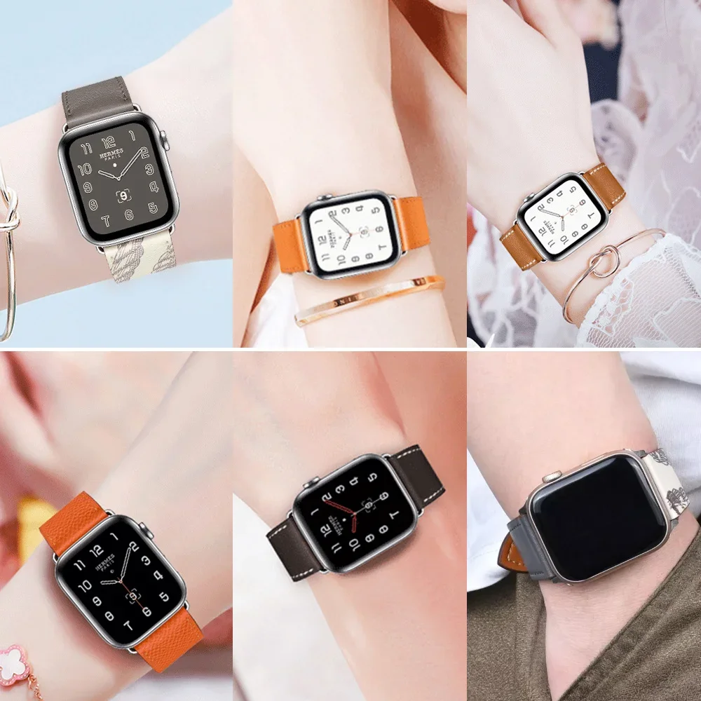 Кожаный ремешок для Apple Watch Band 49 мм 45 мм 44 мм 42 мм 41 мм 40 мм 38 мм, браслет для IWatch Series 7 5 6 SE 8 Ultra 2