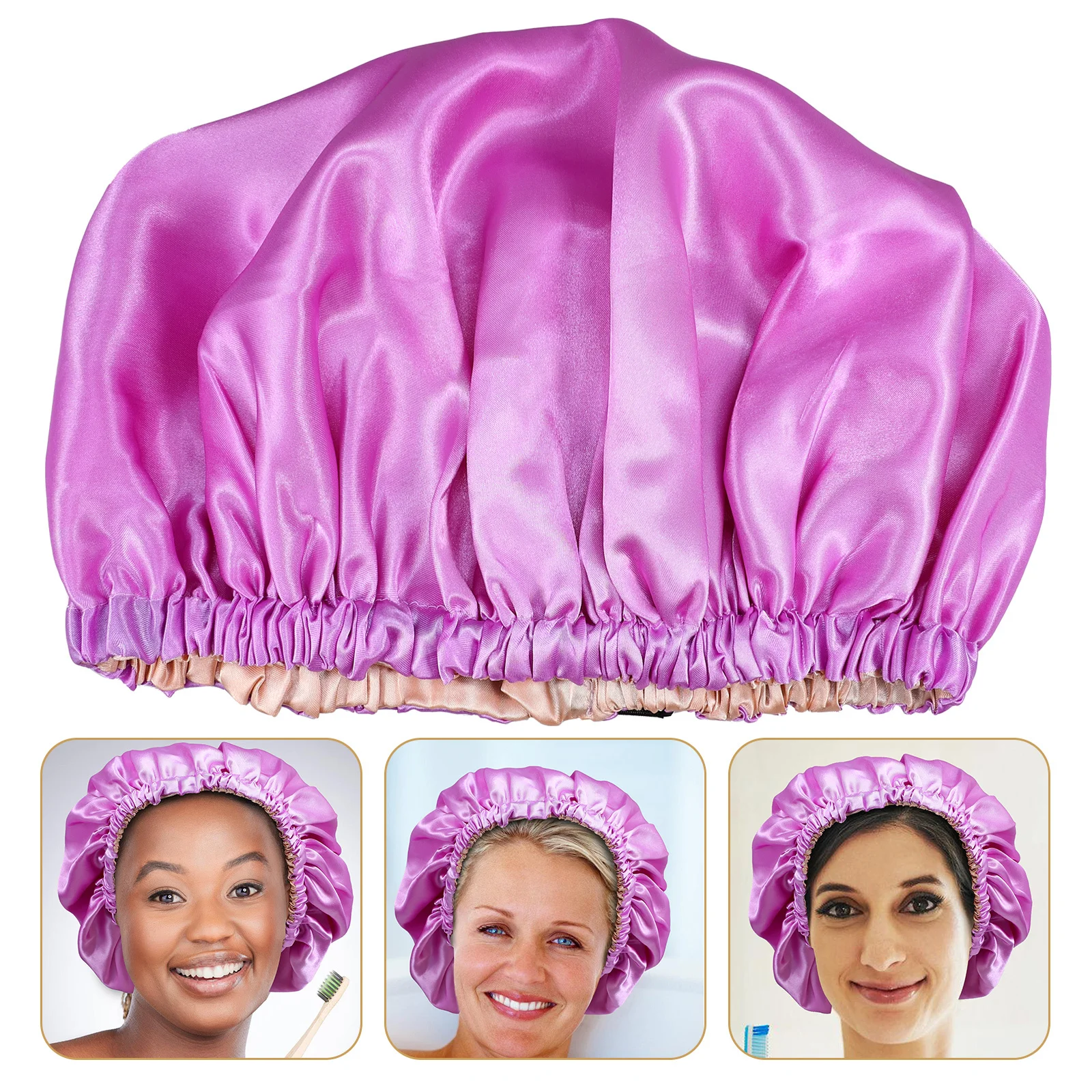 

Satin Sleep Cap For Women Soft Elastic Hair Bonnet For Sleeping, Spa, Makeup, Face Wash, Long Curly Hair, Large Stretchy