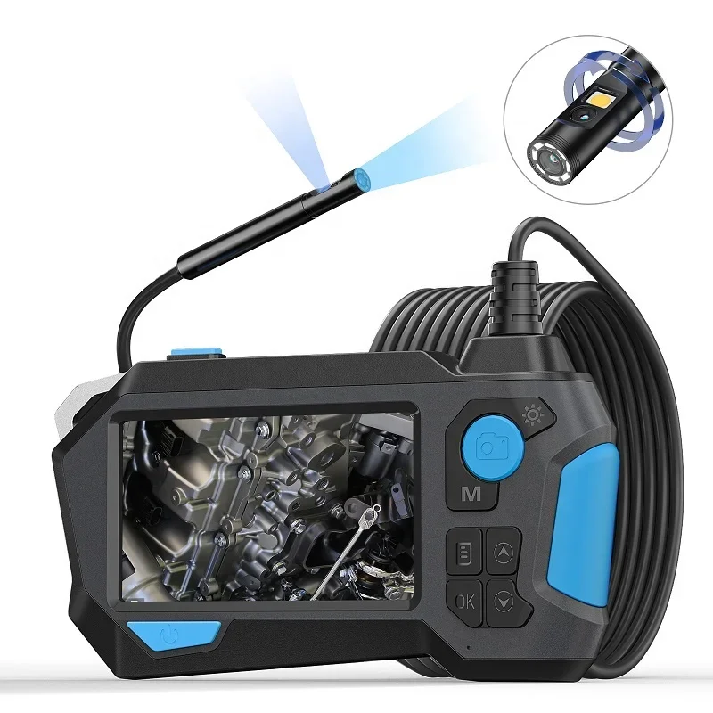 

360 Auto Rotation Industrial Endoscope Camera 360 Degree Steering Dual Lens 4.5'' Screen Inspection Borescope Rigid Cable