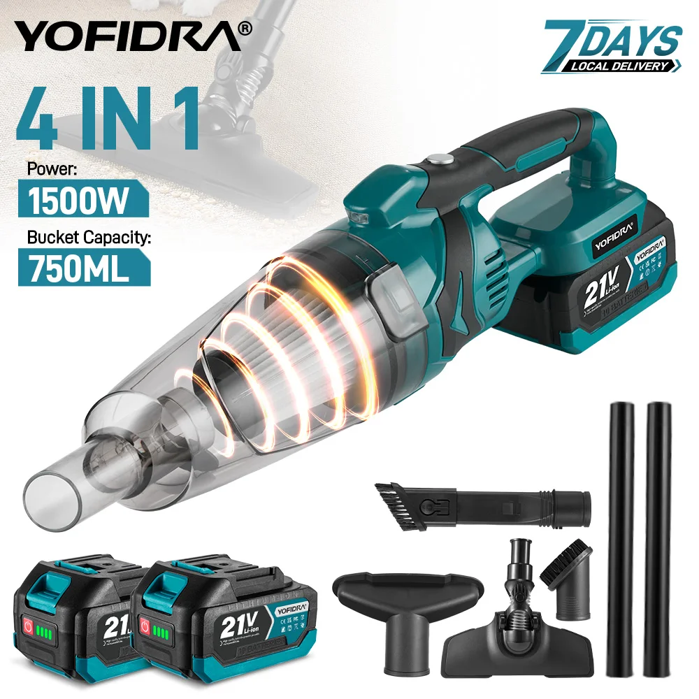 Image of YOFIDRA 4 IN 1 1500W Kabelloser Handstaubsauger, wiederaufladbares Reinigungsgerät für Haustiere im Haushalt, für Makita 18-21V Akku.