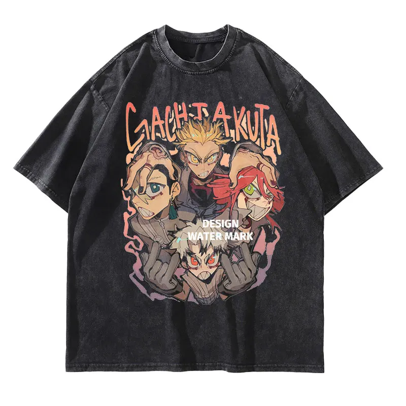 

Gachiakuta T Shirt Anime Vintage Washed Rudo Enjin Riyou Chiwa T-shirts Streetwear Manga Short Sleeve Tops Tee Men Girl Cotton