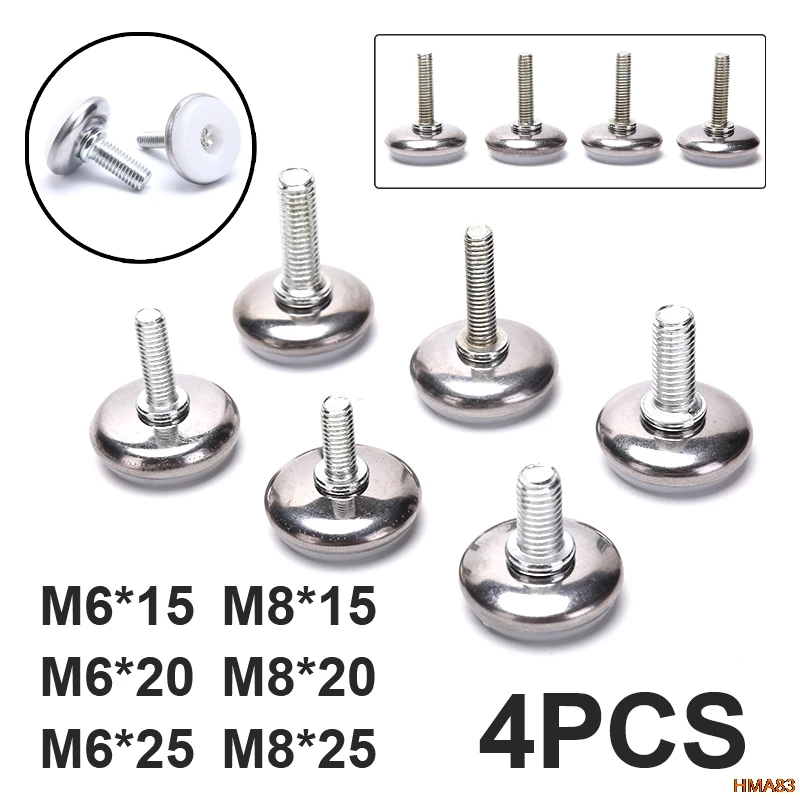 4Pcs Anti-slip Base Table Cabinet Leg Pad Feet Leveler M6 M8 Screw Metal Furniture Foot Level Adjustable Steel Furniture Legs