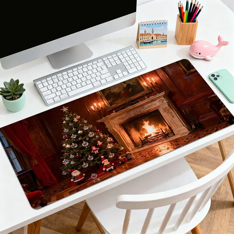 VIKAMA Sunset Snow Cabin Christmas Tree Desk Mat Mouse Pad Absorbent Non Slip Office Laptop Nature Inspired Mat Home Decor