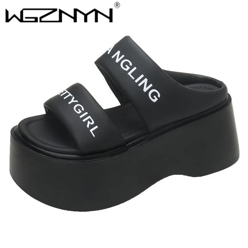 

Women Platform Slippers New 2024 Summer Designers Chunky Wedge Shoes Beach Flip Flops Woman Outdoor 8CM Heels Leather Sandalias