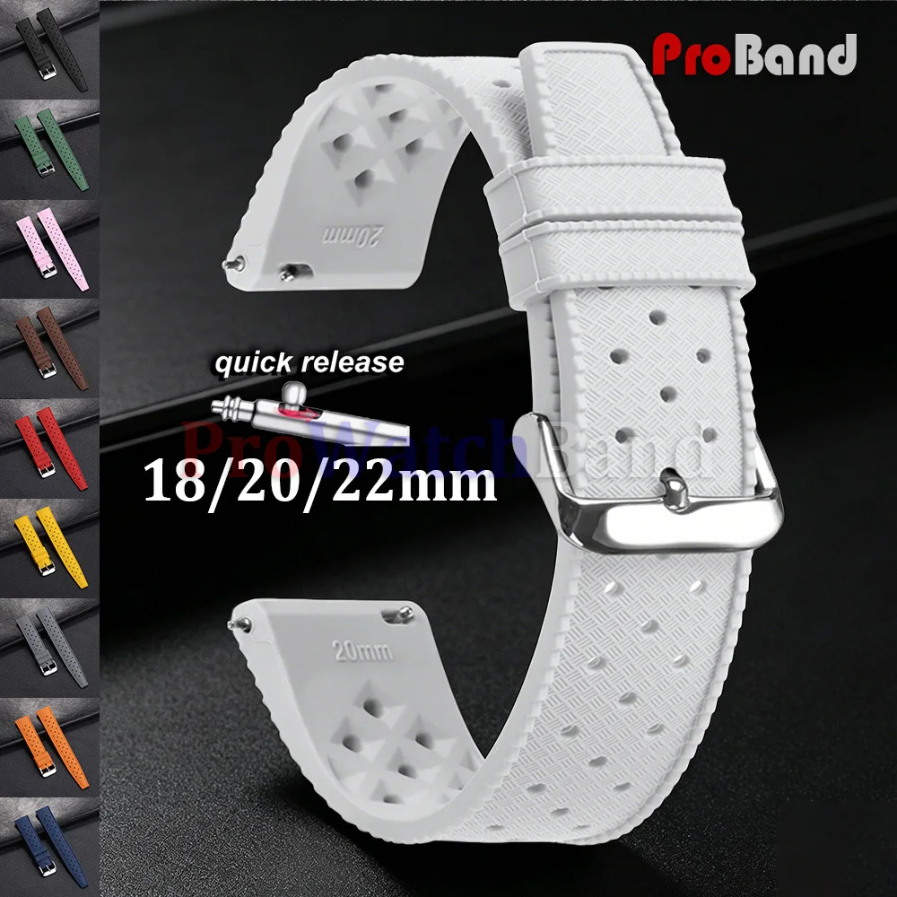 18mm 20mm 22mm Tropic Rubber Watch Straps Quick Release White Yellow Silicone Watchband Breathable Waterproof Men Women Bracelet