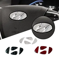 Car interior Car Steering Wheel Logo Crystals Diamond/ Carbon Fiber Decor Cover Sticker For Hyundai i20 i30 Tucson Accent