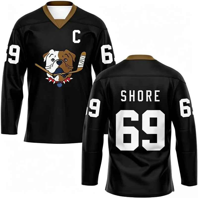 Bulldog Fan‑Style Ice Hockey Jersey No.69 3D Print Light Blue Striped Long Sleeve Unisex Retro Athletic Sports Top for Men Youth